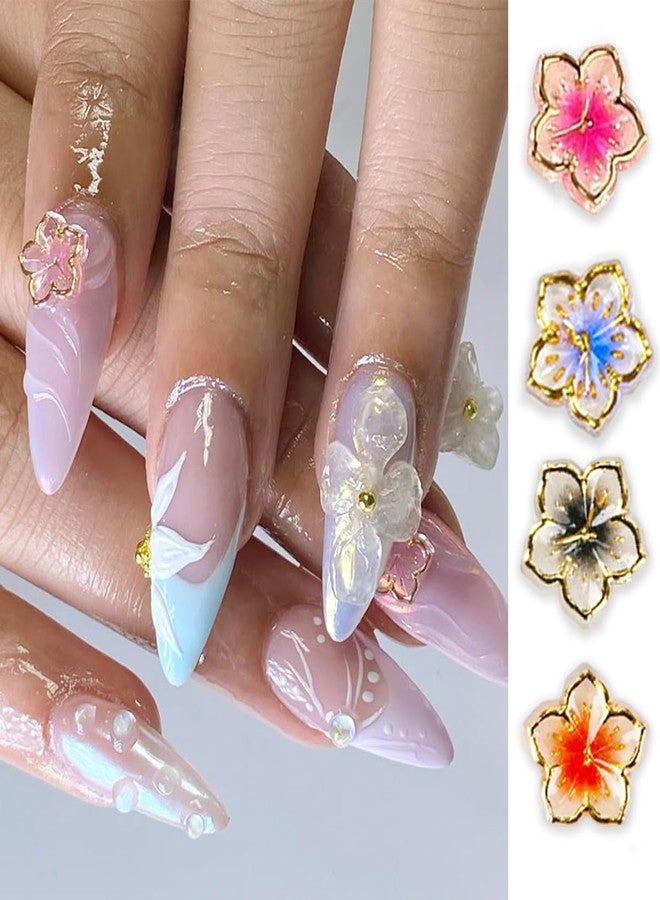 KRTBKR 80Pcs Flower Nail Charms Colorful Flower Nail Rhinestone 3D Gradient Smudge Cherry Blossoms Resin Nail Jewels Nail Gems Summer Nail Charm Nail Art Supplies for Women Acrylic Manicure Charms Kits DIY - Image 5